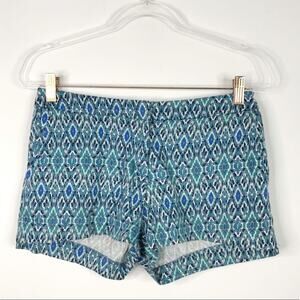 H&M Womens Size 4 Ikat Printed Flat Front Shorts Blue Chino Summer Cotton